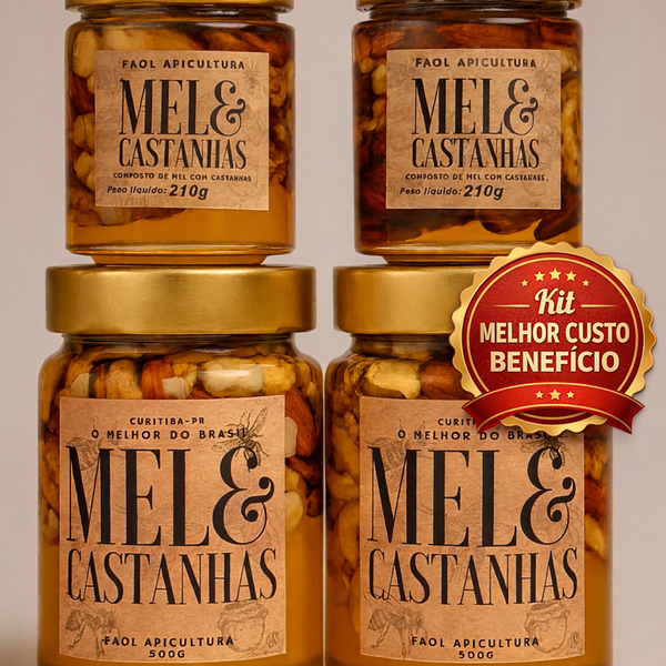 Kit Família Mel & Castanhas – 2 Potes 500g + 2 Potes 210g