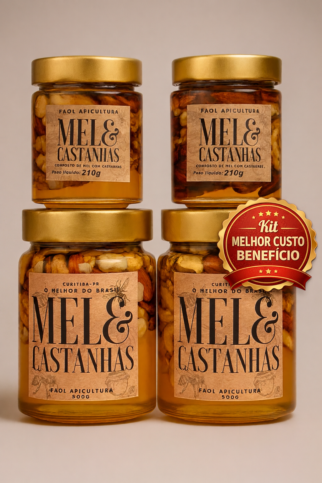 Kit Família Mel & Castanhas – 2 Potes 500g + 2 Potes 210g