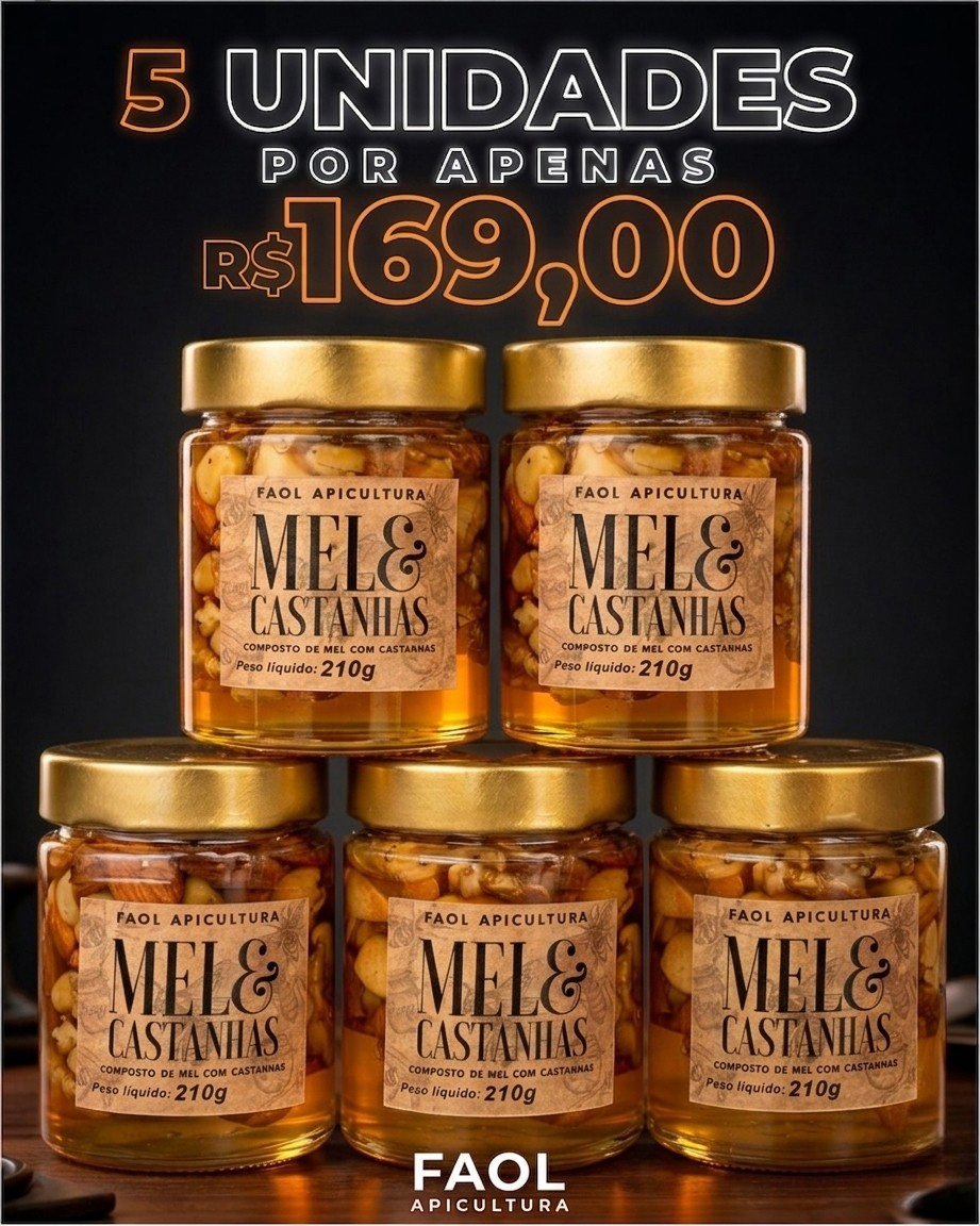 IMPERDÍVEL 5un. Mel com Castanhas Premium 210g – Energia Natural e Funcional