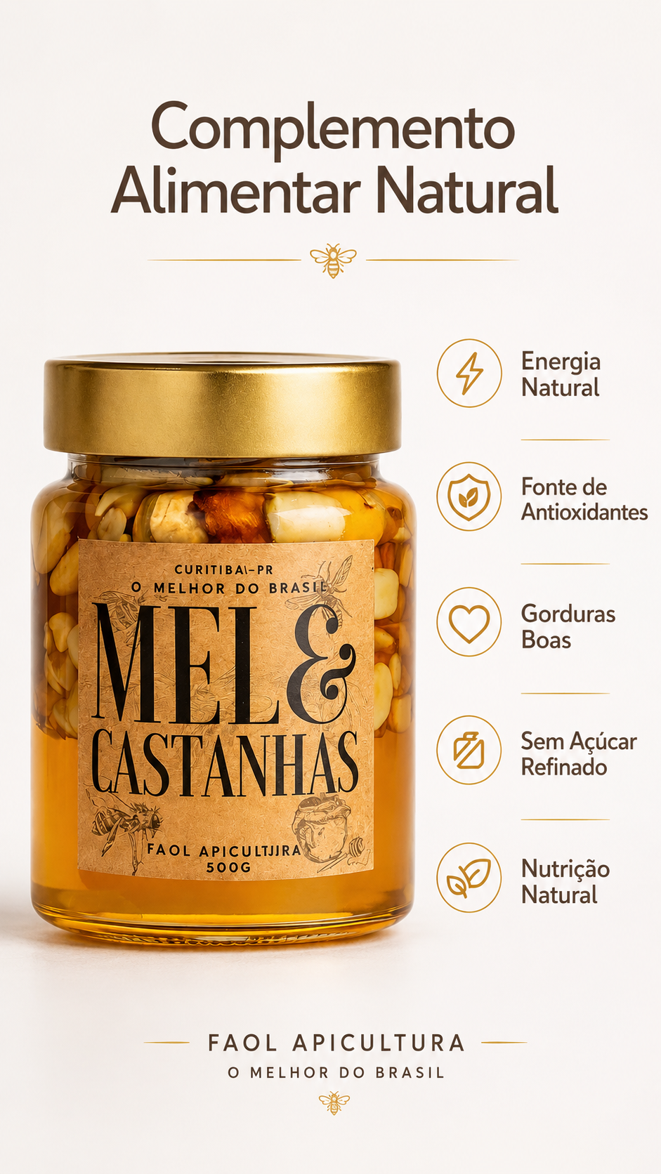 Mel com Castanhas Premium 500g – O Encontro Perfeito entre Sabor e Qualidade