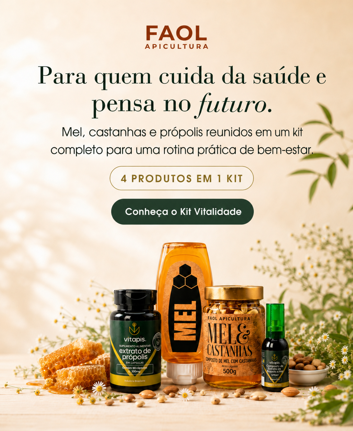 Kit Vitalidade Completa FAOL | Mel, Castanhas e Própolis