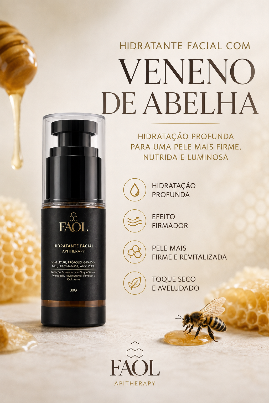Hidratante Facial com Apitoxina FAOL 30g | Antissinais Natural