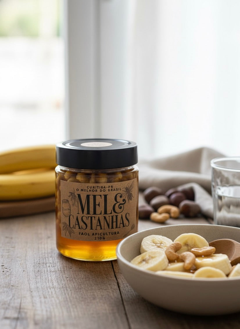 Mel com Castanhas 210g Premium FAOL – Sabor e Qualidade em Cada Colherada