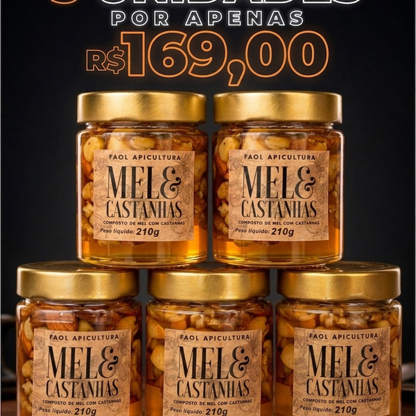 IMPERDÍVEL 5un. Mel com Castanhas Premium 210g – Energia Natural e Funcional