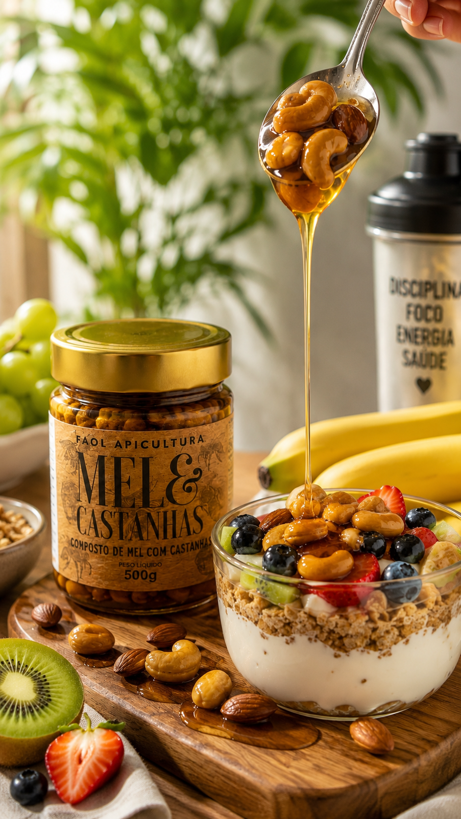 Mel com Castanhas Premium 500g – O Encontro Perfeito entre Sabor e Qualidade