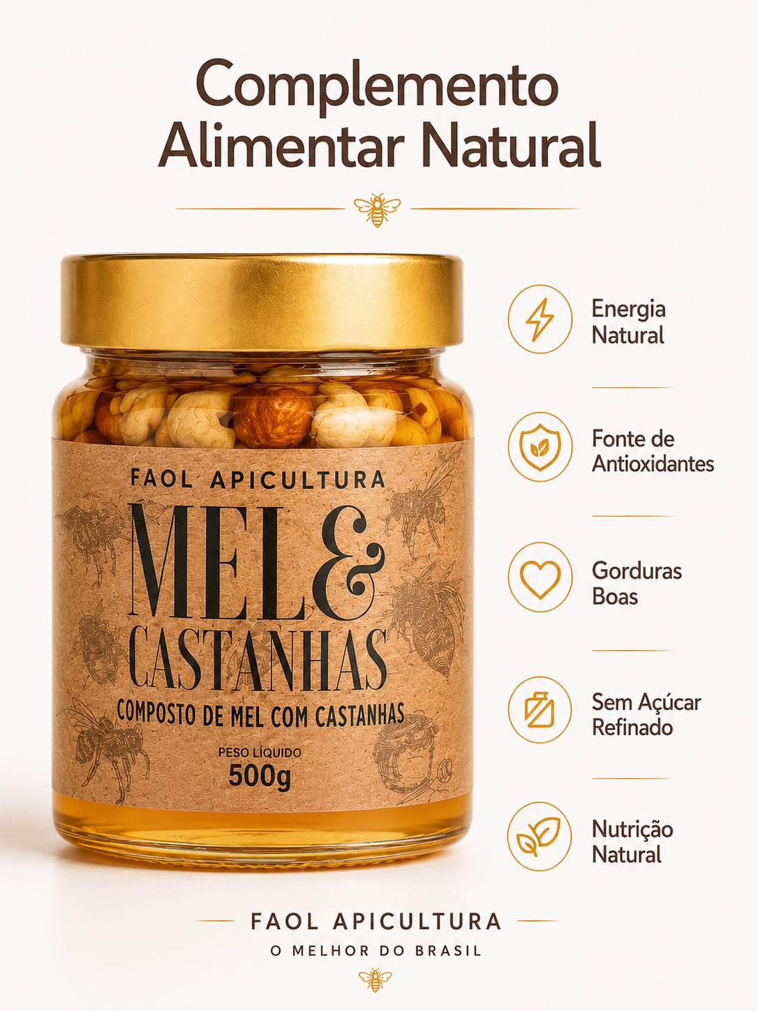 Mel com Castanhas Premium 500g – O Encontro Perfeito entre Sabor e Qualidade