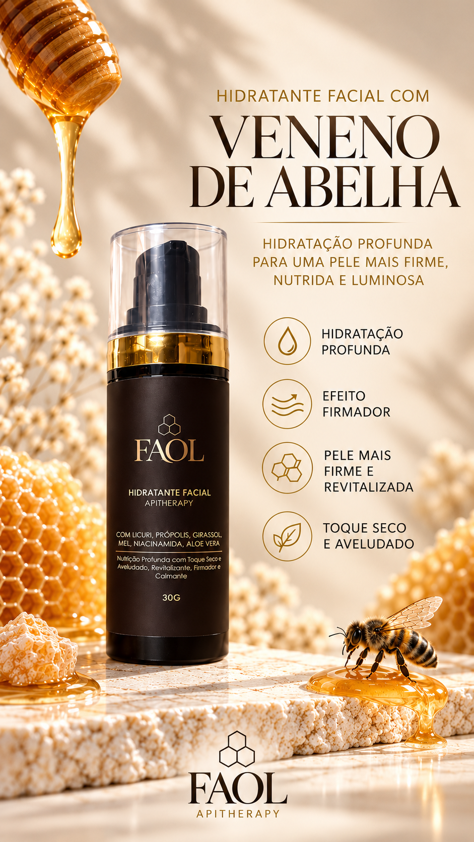 2x Hidratante Facial com Apitoxina FAOL 30g | Antissinais Natural