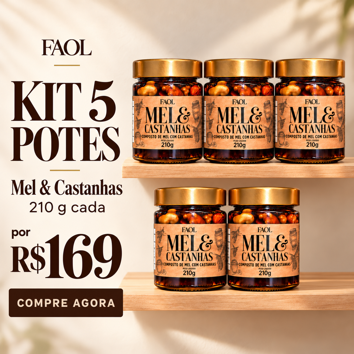 IMPERDÍVEL 5un. Mel com Castanhas Premium 210g – Energia Natural