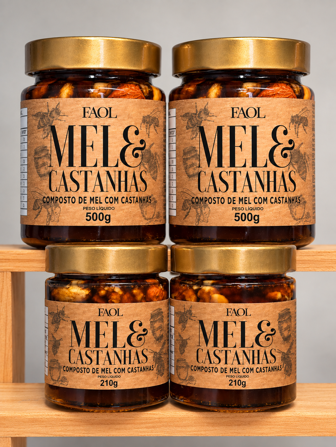 Kit Família Mel & Castanhas – 2 Potes 500g + 2 Potes 210g
