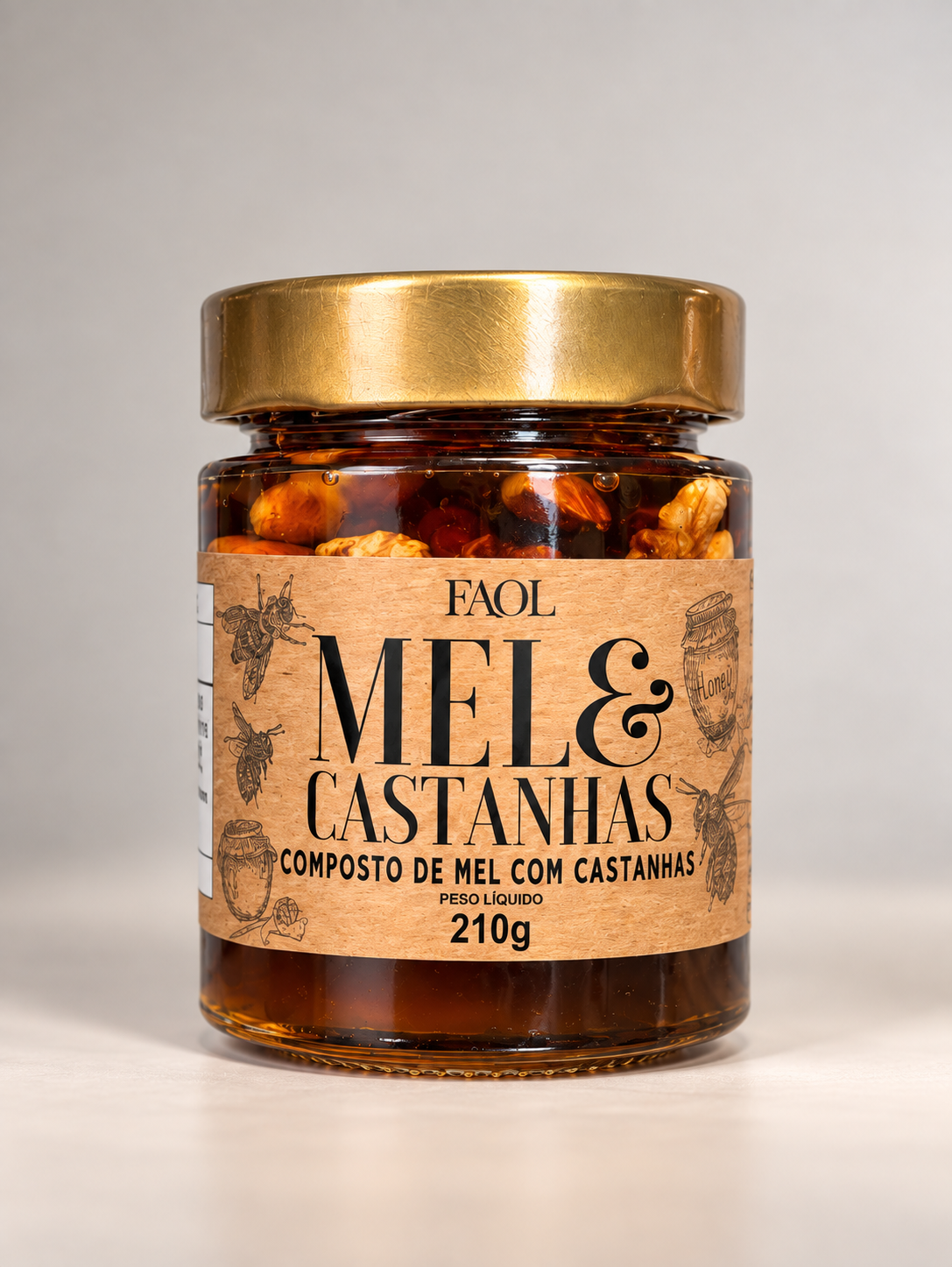 Mel com Castanhas 210g Premium FAOL – Sabor e Qualidade em Cada Colherada