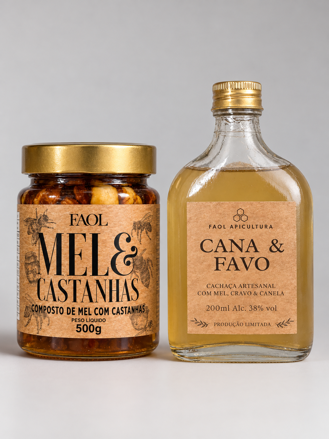 Combo Faol Signature – Presente perfeito - Mel com Castanhas 500g + Cana & Favo 200ml