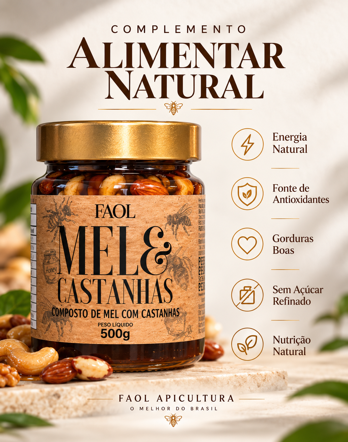 Kit 2 Mel com Castanhas Premium 500g