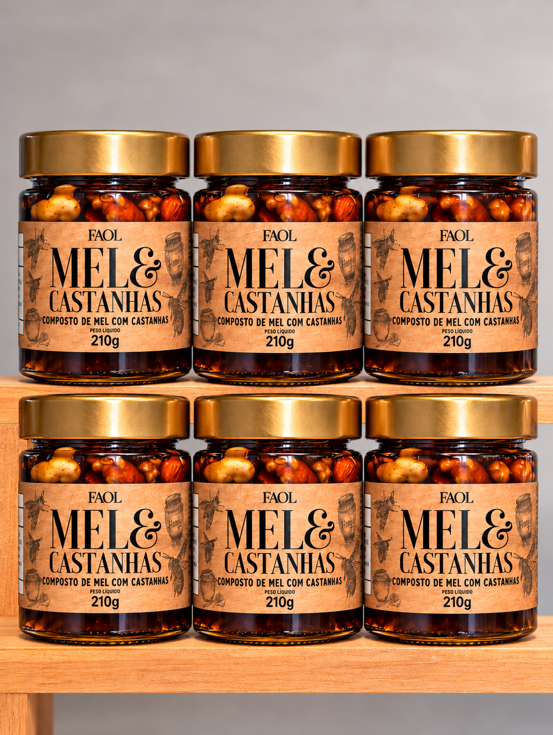 FAOL Prime 6 un. Mel com Castanhas Premium 210g – Energia Natural