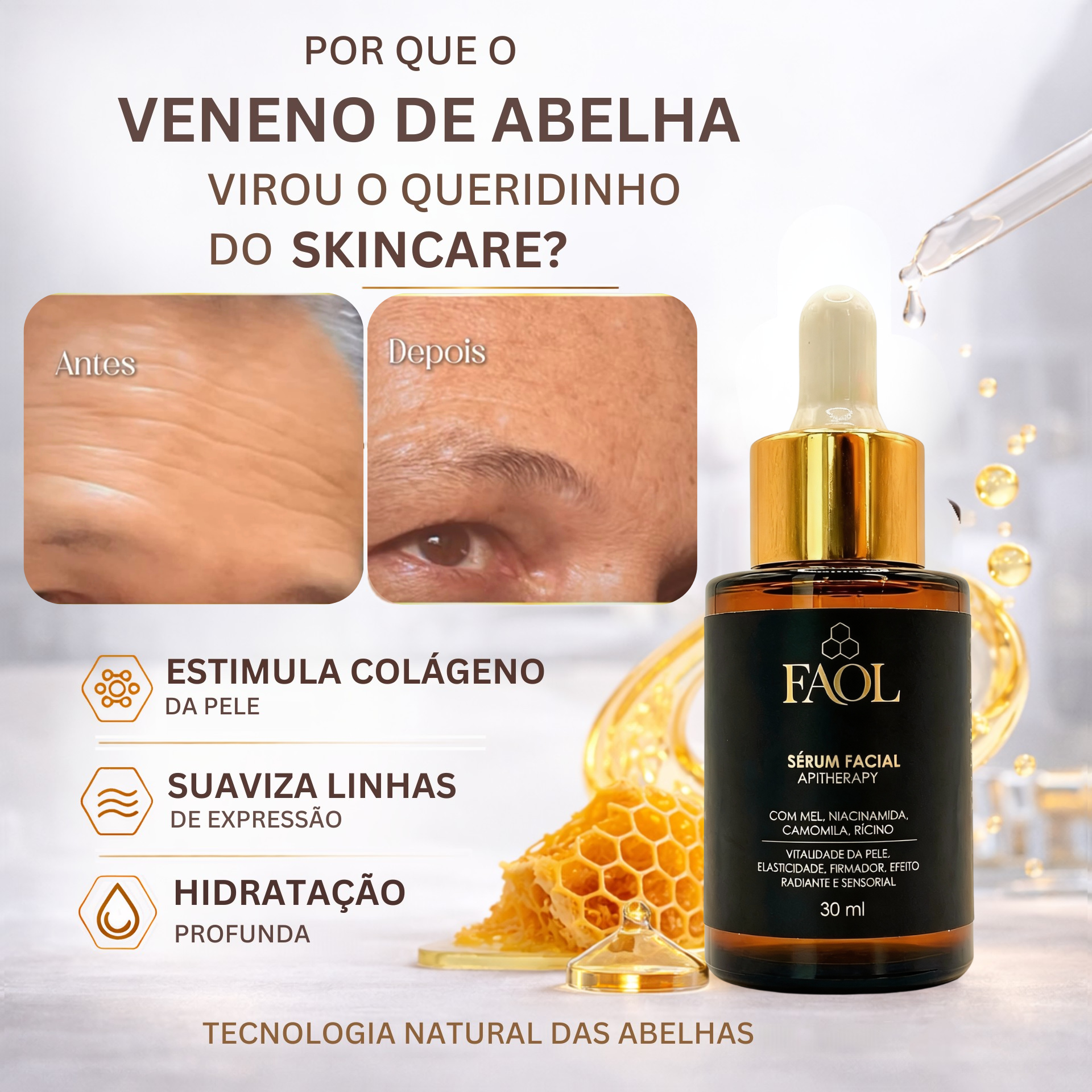 Sérum Facial Premium FAOL com Apitoxina (Bee Venom) 30ml